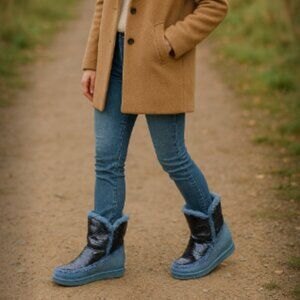 Gioseppo Wedge Gray Silver Metallic Ladies leather Winter Statement boots size 6